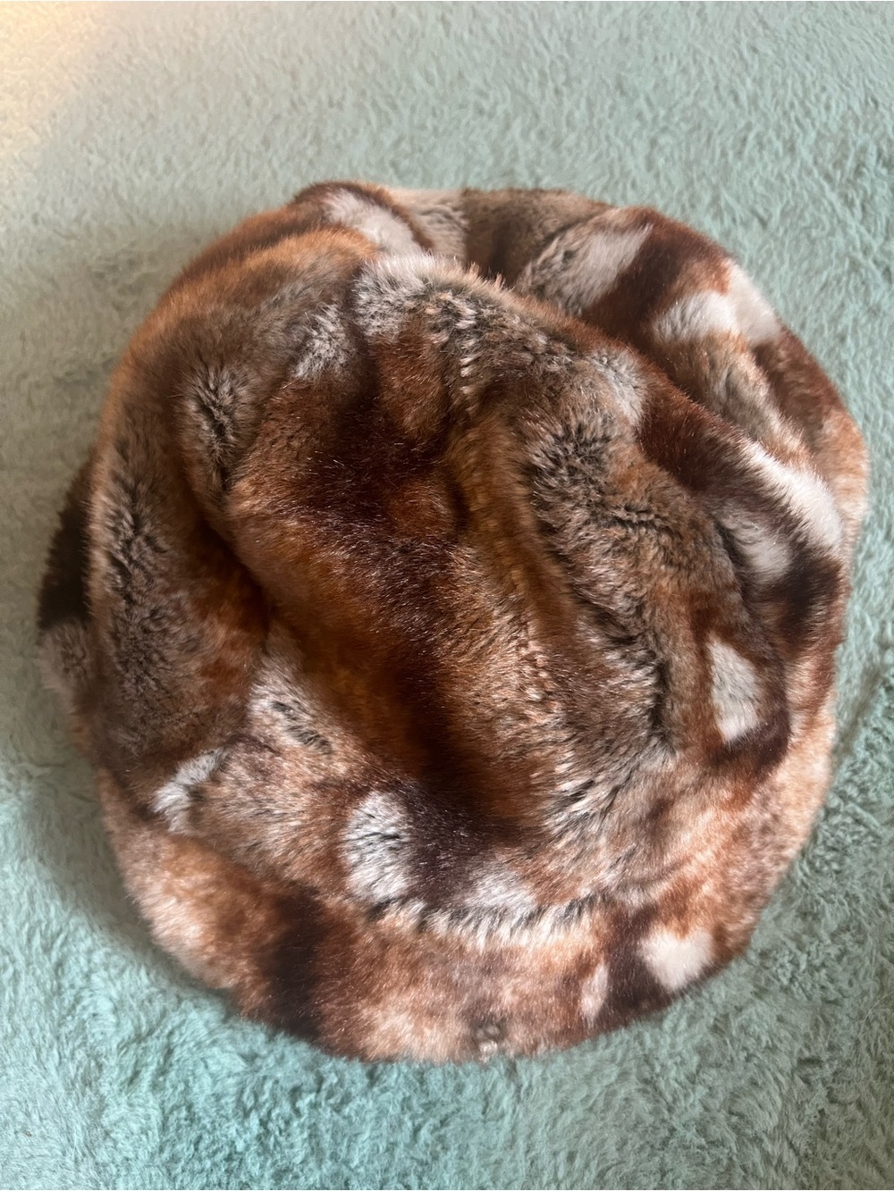 Vintage Faux Fur Brown Patterned Bucket Hat